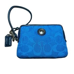 Coach signature blue wristlet wallet pink inside